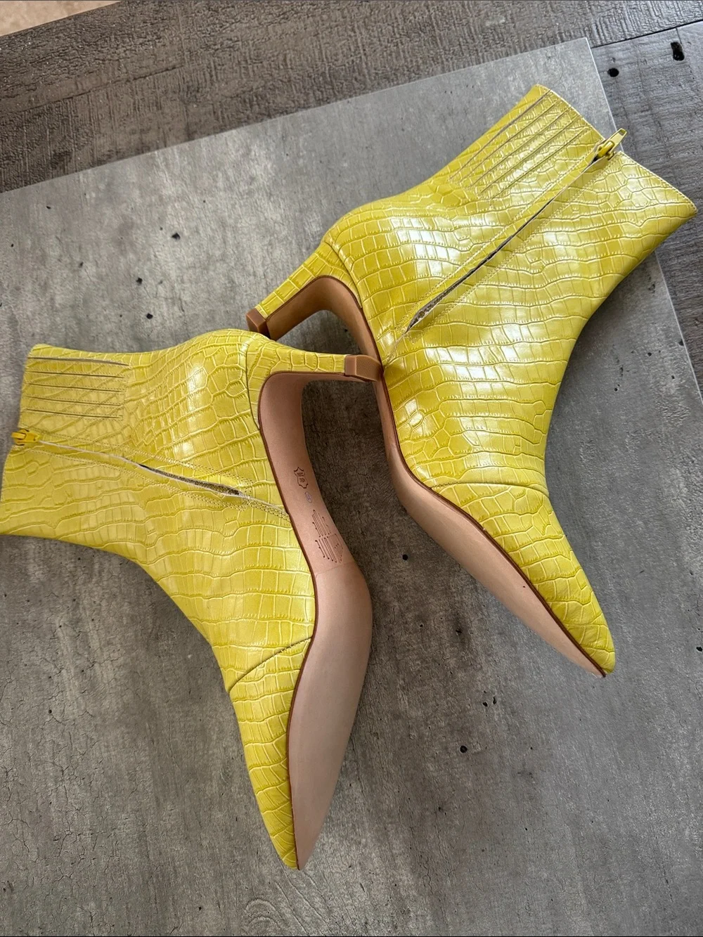Charlotte Stone Rita Yellow Croc-Embossed Pointed Toe Ankle Booties